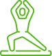 Silhouette verte d'une personne en posture de yoga sur un tapis, les bras levés, symbolisant le bien-être et la méditation.