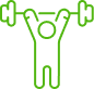 Symbole vert d'une personne levant un haltère au-dessus de la tête. Représente l'exercice, la musculation, le sport.