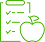 Liste de contrôle avec trois objectifs cochés à côté d'une pomme. Représente un plan de nutrition, régime ou objectif de santé atteint.