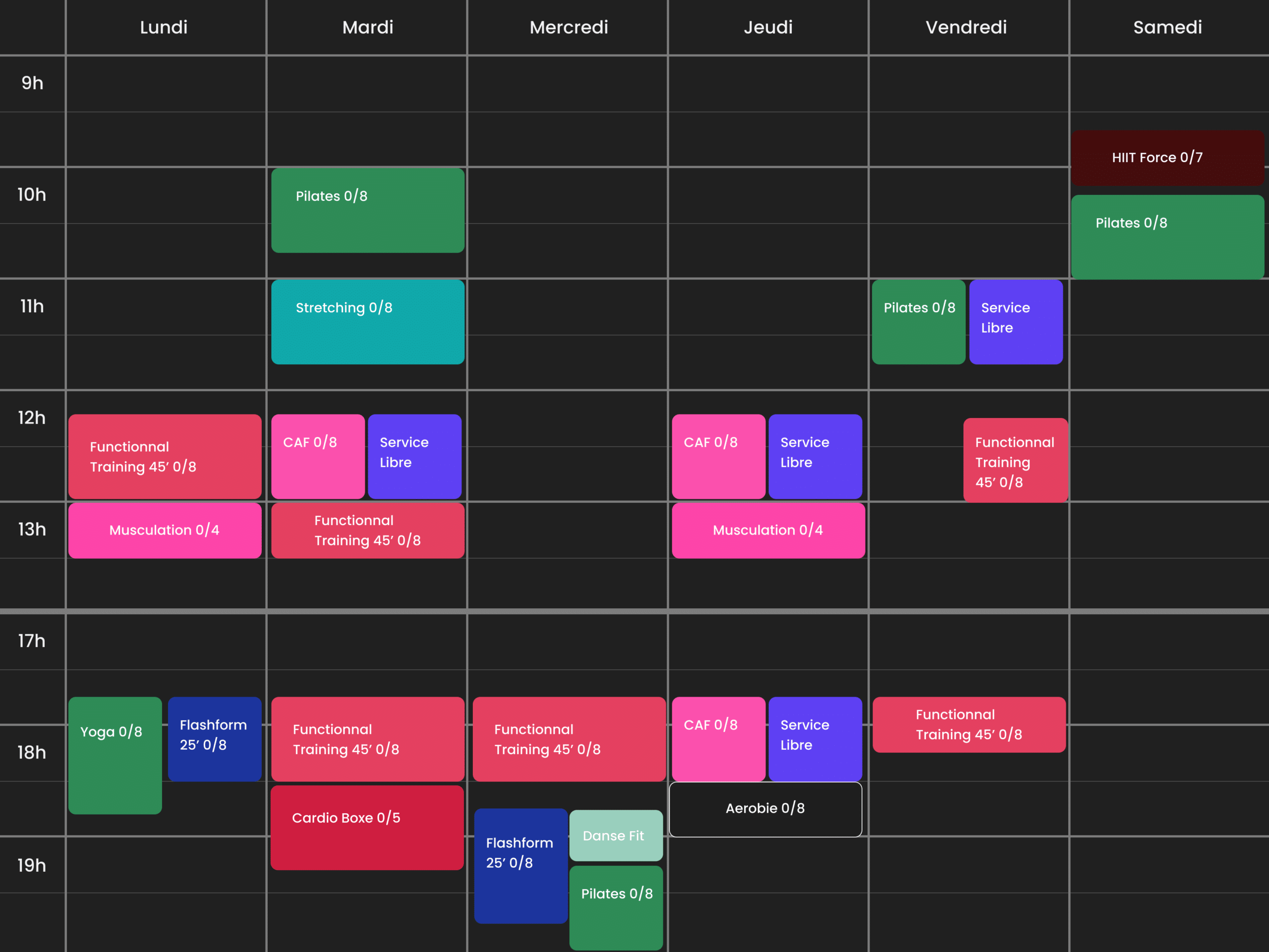 Planning hors été